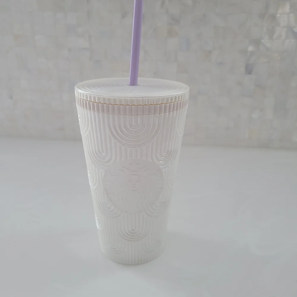 Starbucks Pearl White Textured 16oz Tumbler with Straw